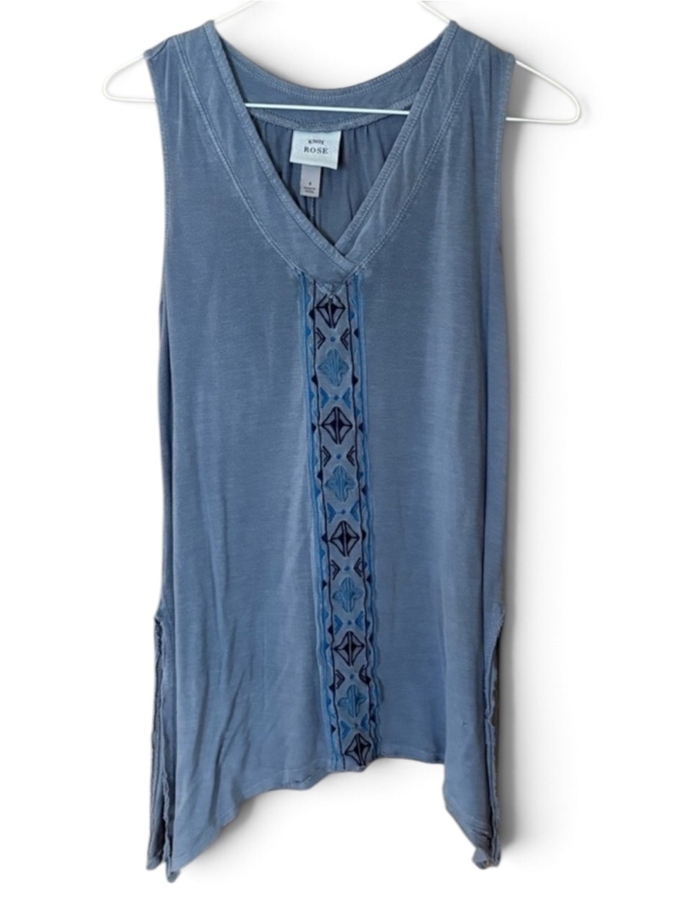 Knox Rose Sleeveless Light Blue Embroidered Long Tee Top